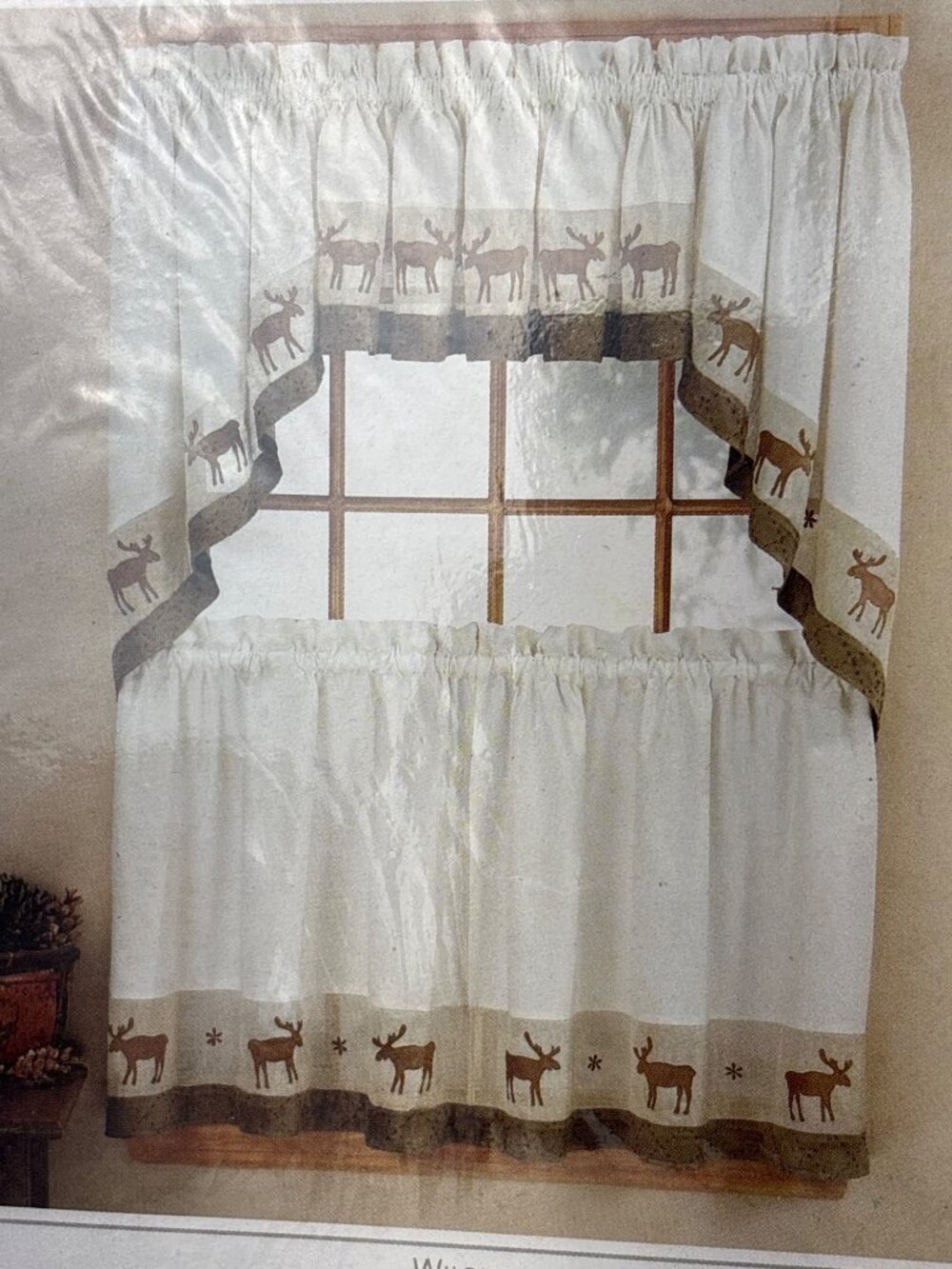 Wildlife Moose Window Curtains 60" W x 30" L Tailored Swag Pair Rustic Look